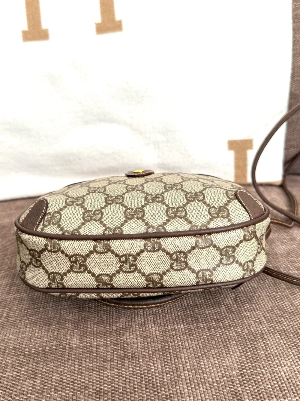 Authentic Gucci brown monogram coated canvas crossbody bag gold hardware